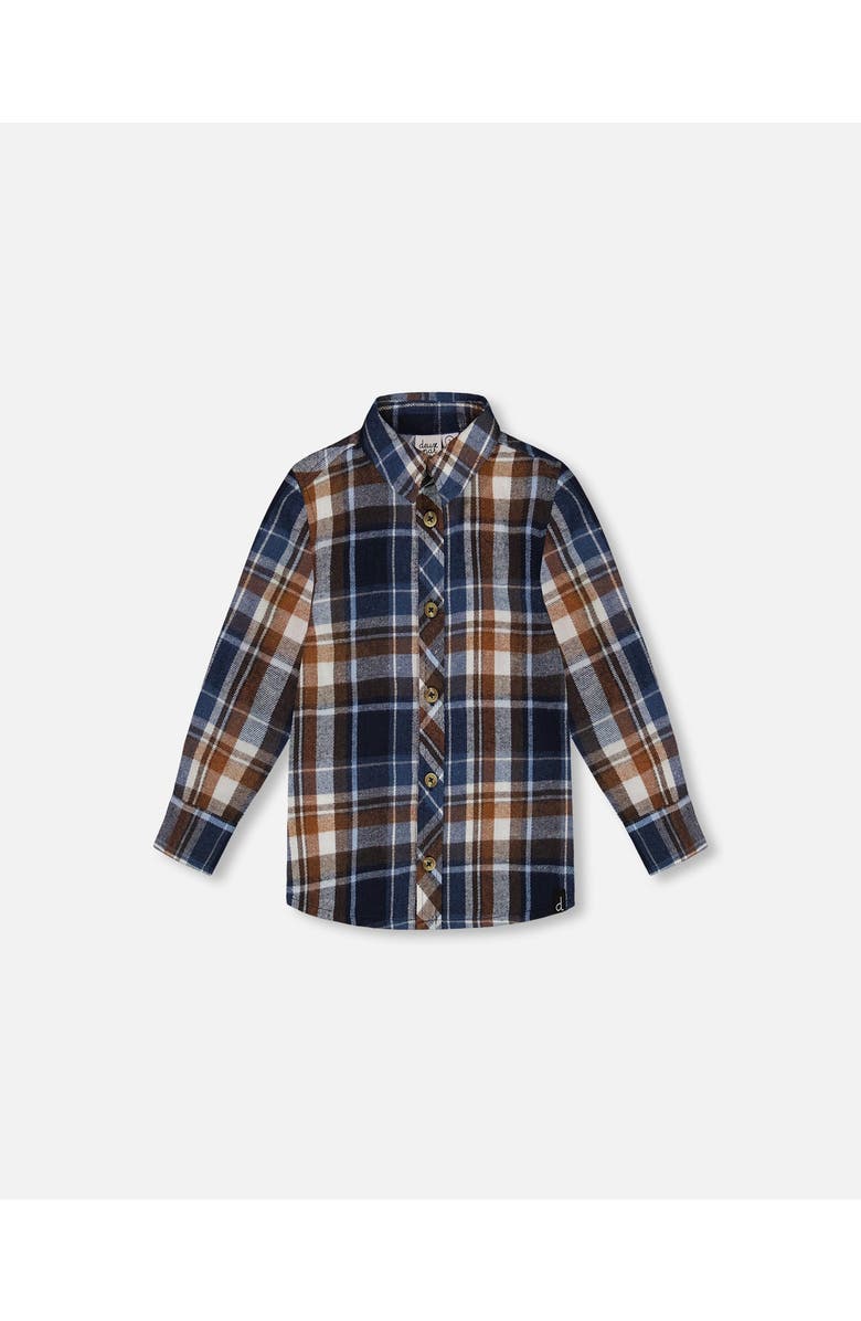 Deux par Deux Boy's Long Sleeve Button Down Shirt Plaid Blue And Hazel, Main, color,