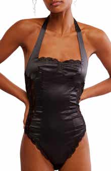 Free People Midnight Muse Lace Inset Satin Bodysuit