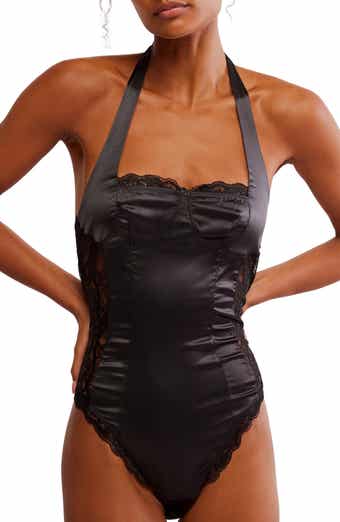 Free People Midnight Muse Lace Inset Satin Bodysuit
