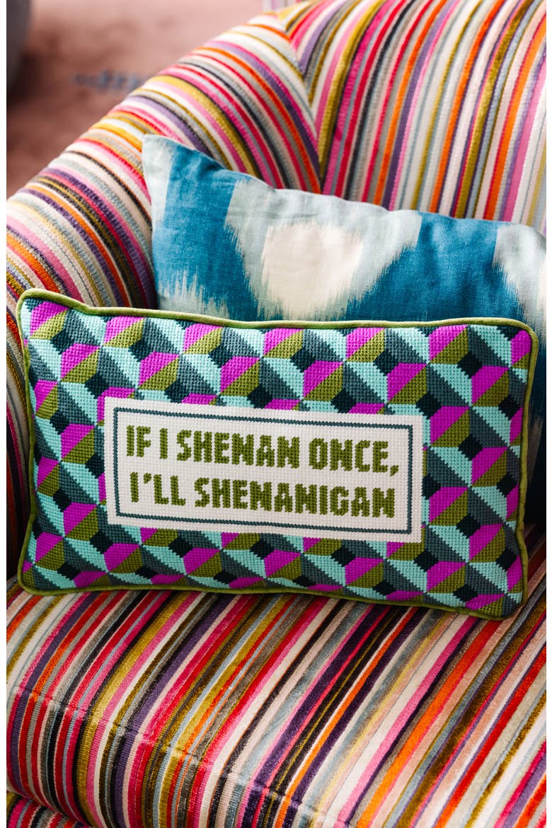 Shenanigans Needlepoint Pillow, Alternate, color, Shenanigans
