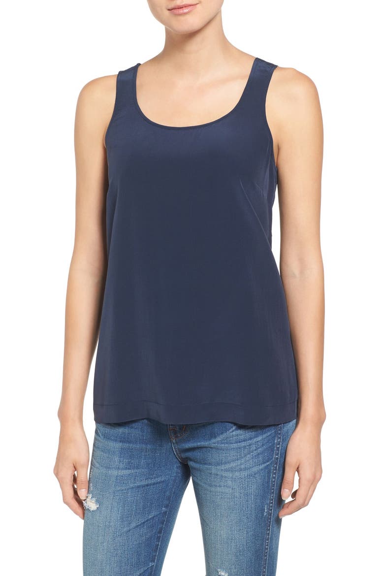 'Lookout' Bow Back Silk Tank, Main, color, DEEP NAVY