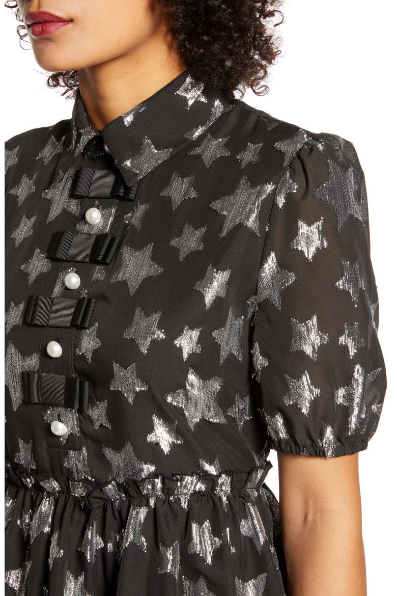 x Atlantic-Pacific Metallic Star Chiffon Dress (Nordstrom Exclusive), Alternate, color, BLACK- SILVER STARLIGHT PTN