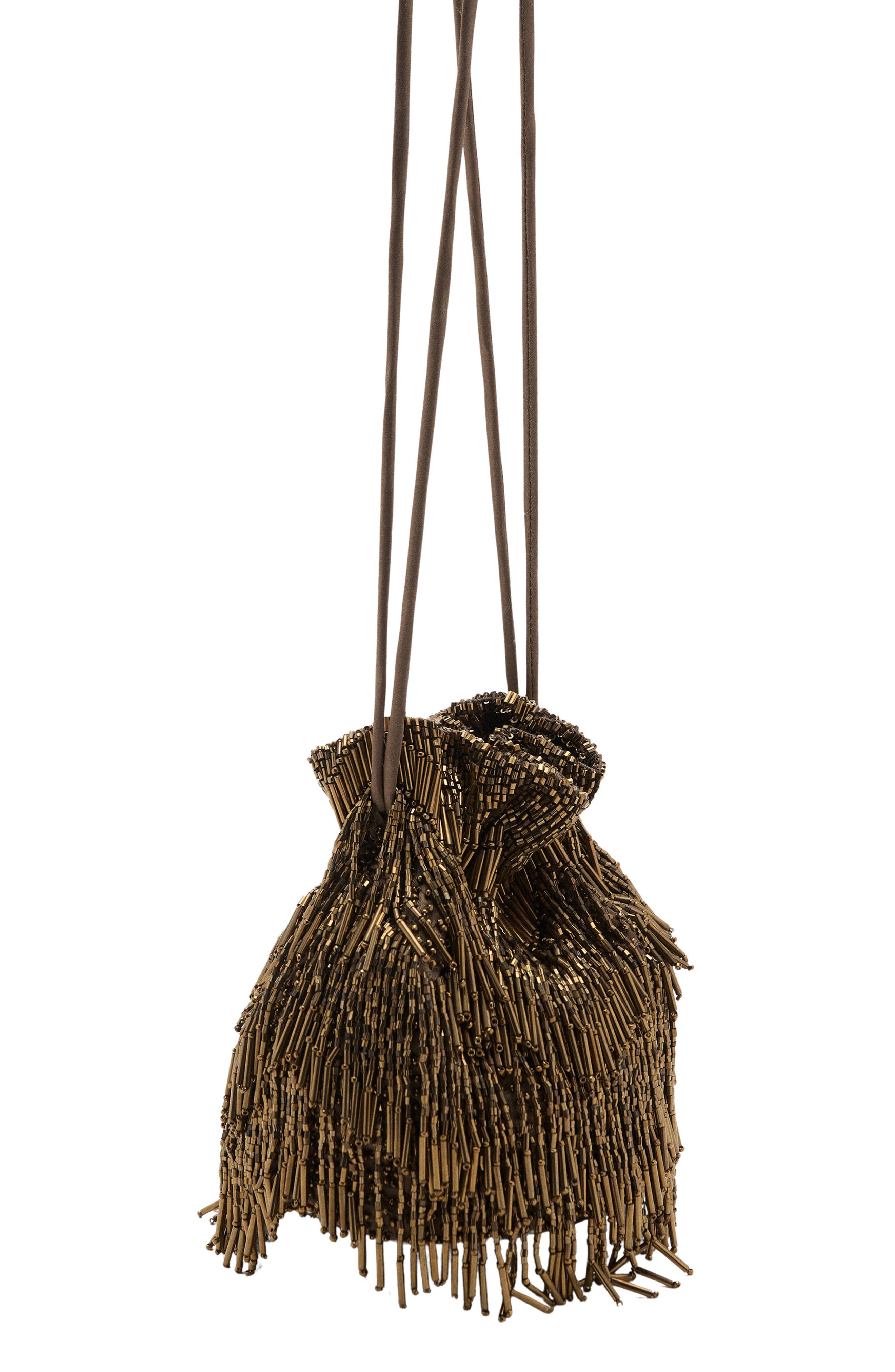MANGO Beaded Drawstring Bucket Bag, Alternate, color, 
