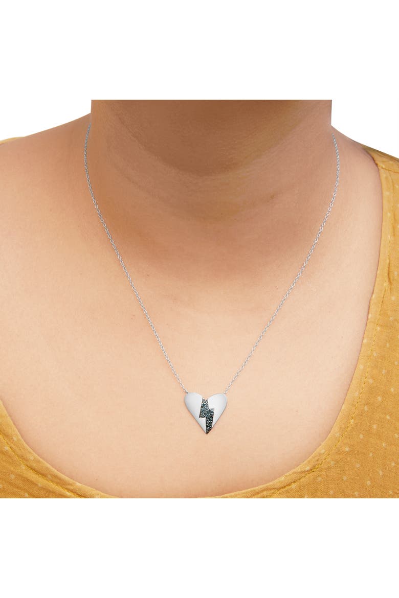 .925 Sterling Silver Blue Diamond Broken Heart Pendant Necklace, Alternate, color, White