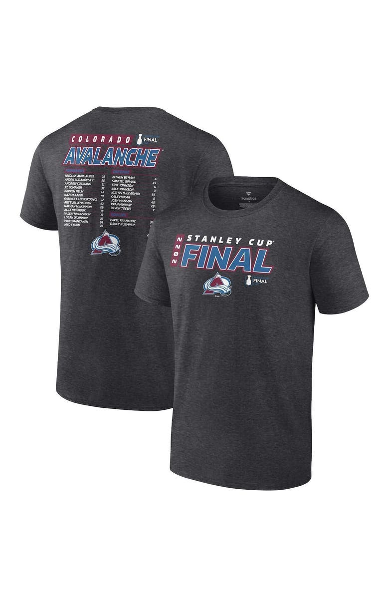 FANATICS Men's Fanatics Branded Heathered Charcoal Colorado Avalanche 2022 Stanley Cup Final Own Goal Roster T-Shirt, Main, color, 
