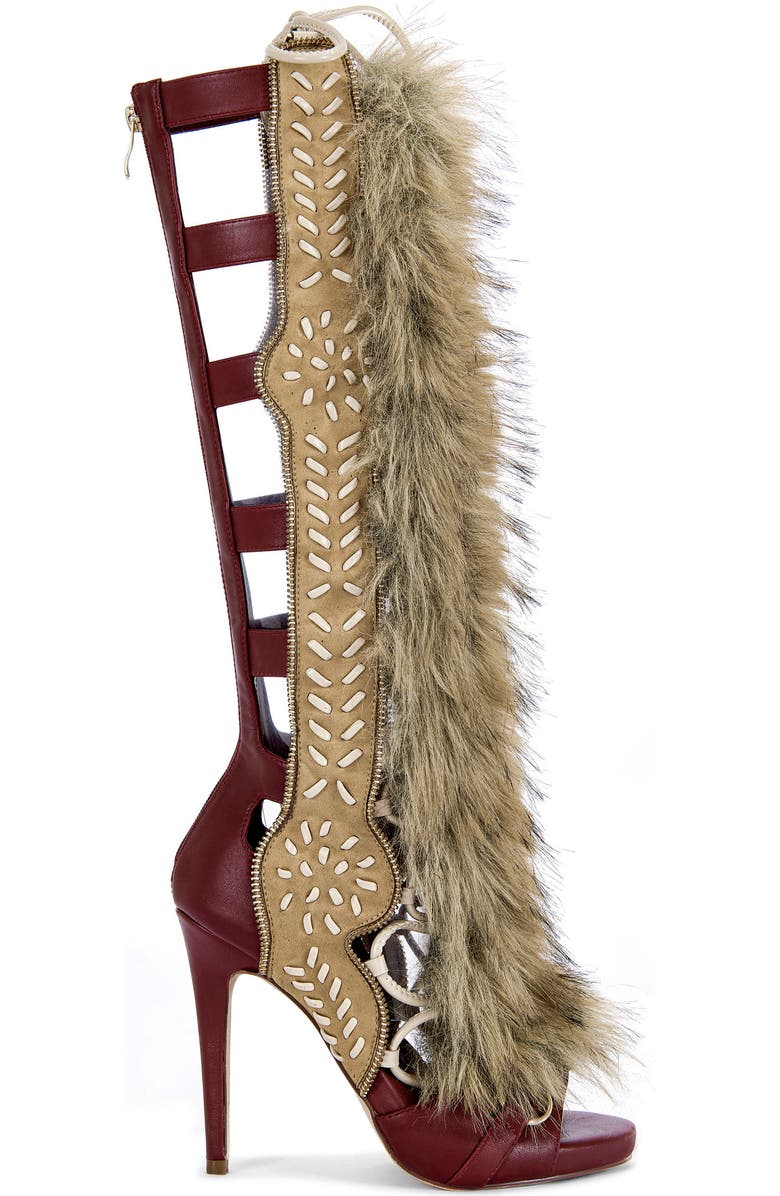 AZALEA WANG Shaine Open Toe Boot, Alternate, color, Beige/ Red