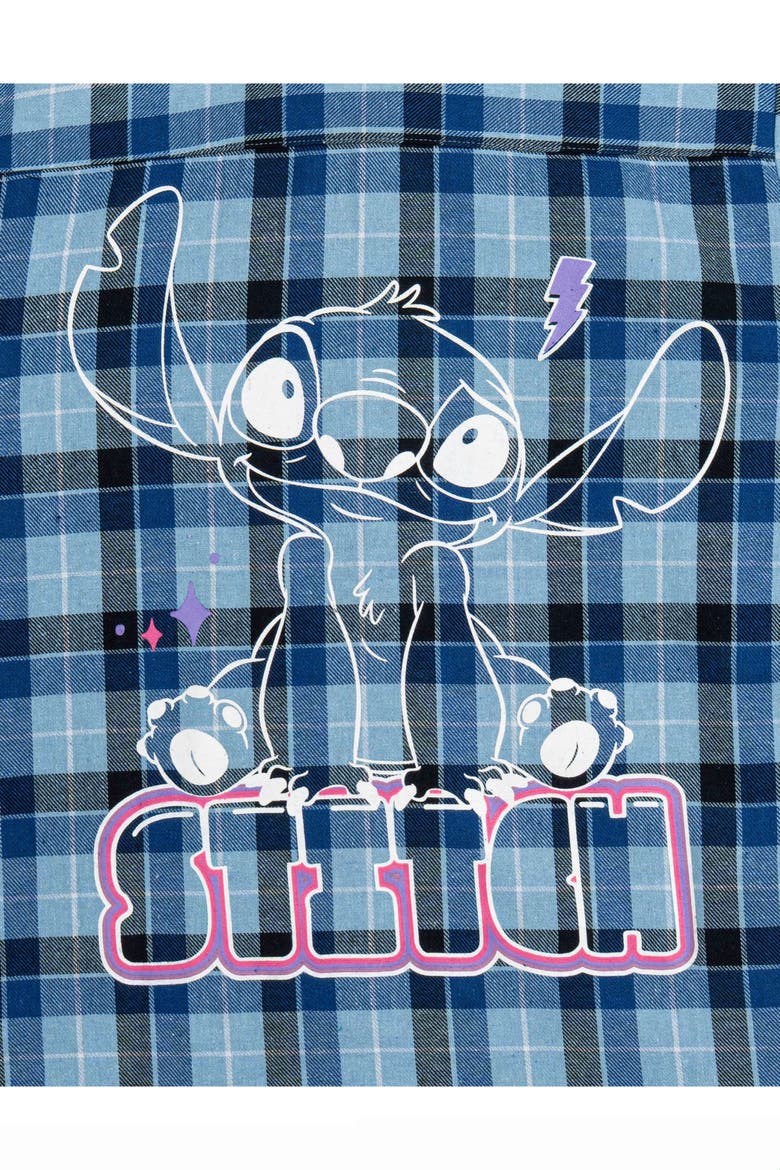 Lilo & Stitch Long Sleeve Button Down Shirt, Alternate, color, Blue Plaid Stitch
