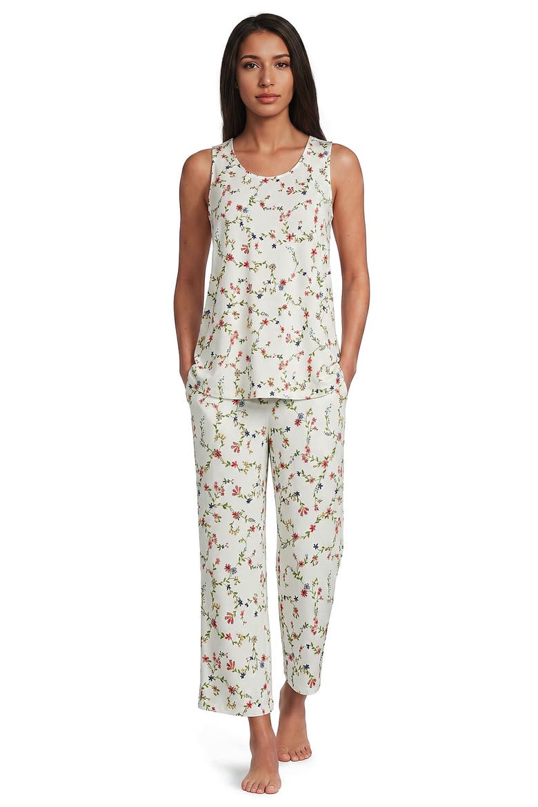 Cooling 3 Piece Pajama Set - Tank Crop and Robe, Main, color, Ivory/Peach Floral Vine