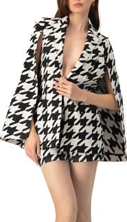 IVONNE Mega Houndstooth Trench Coat with Cape