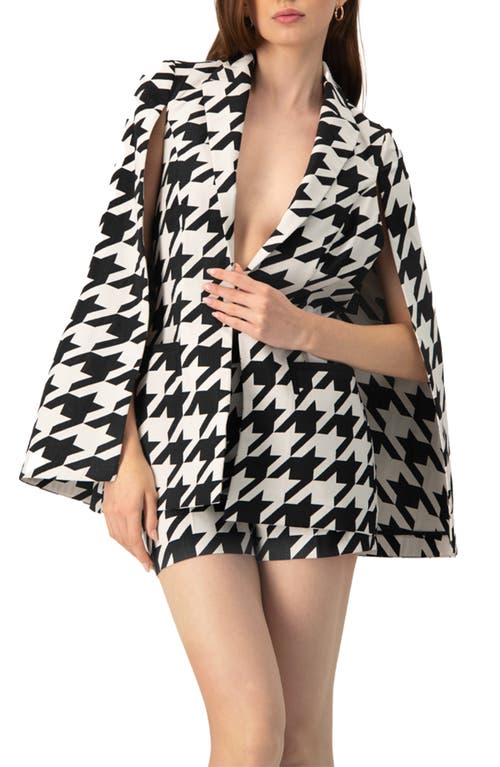 Ivonne Mega Houndstooth Trench Coat With Cape In Black