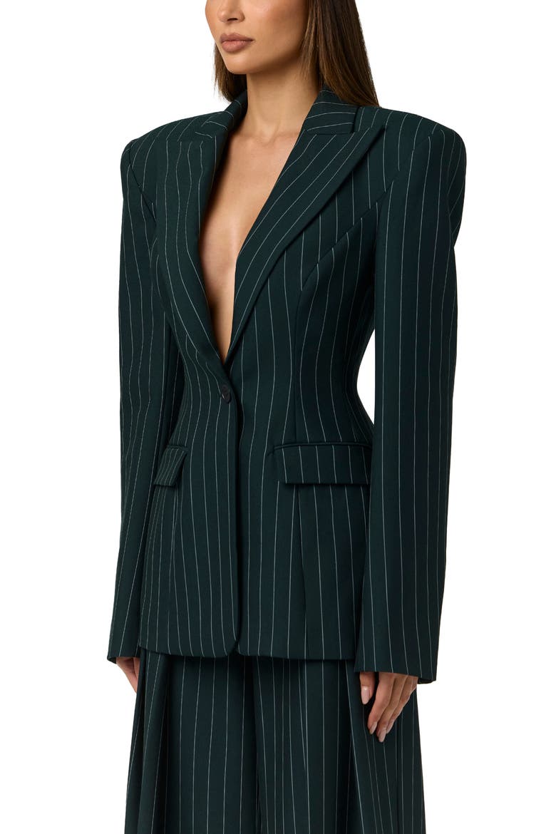 Pinstriped Suited Blazer, Alternate, color, MIDNIGHT TEAL