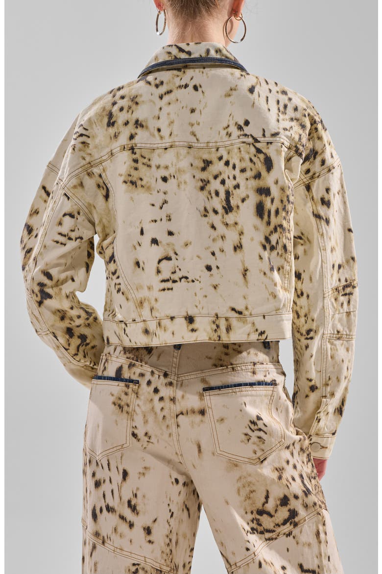 Santana Cow Print Crop Denim Jacket, Alternate, color, WHITE MULTI