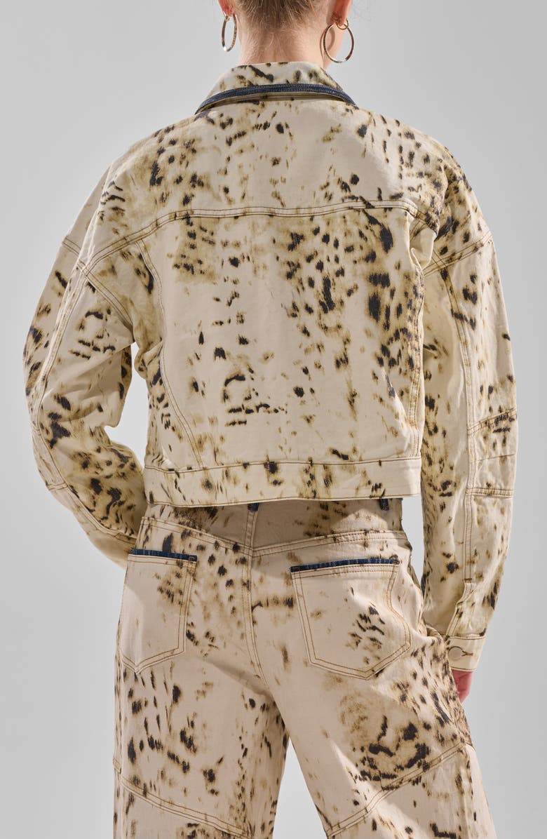 AZALEA WANG Santana Cow Print Crop Denim Jacket, Alternate, color, 