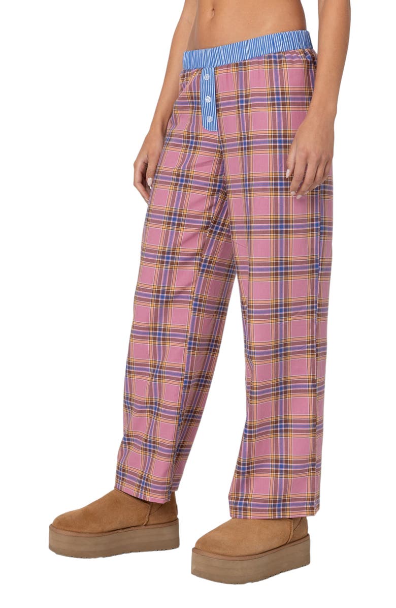 EDIKTED Plaid Lounge Pants, Alternate, color, Pink
