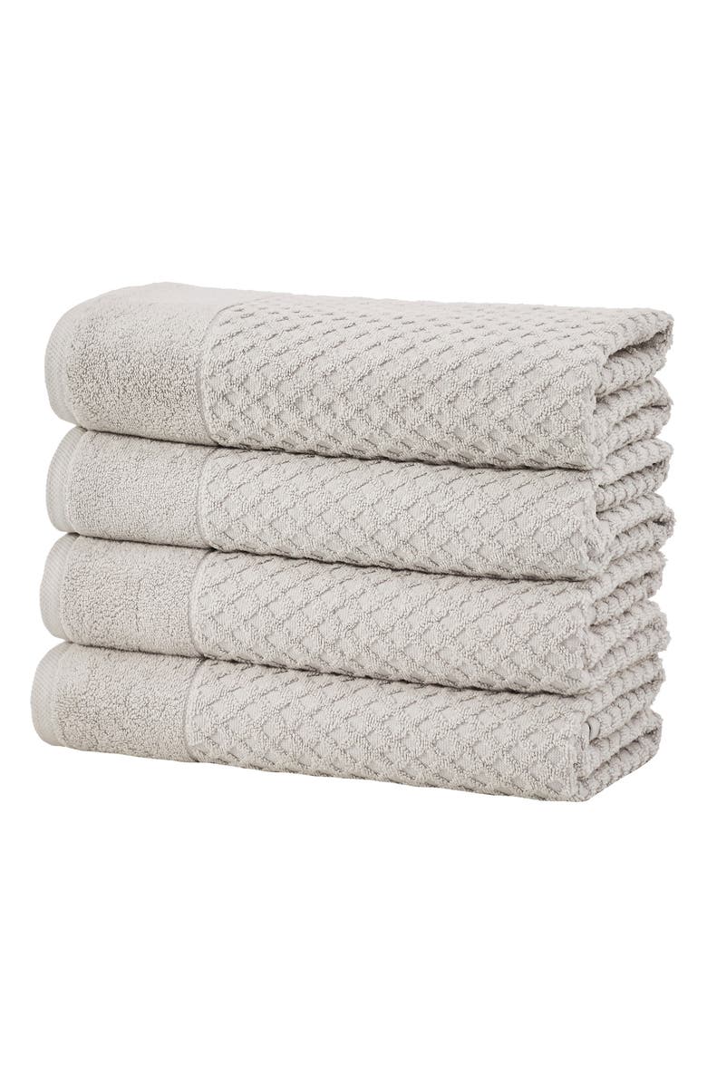 Woven & Weft Diamond Textured 4-Pack Bath Towel Set, Main, color, Light Grey