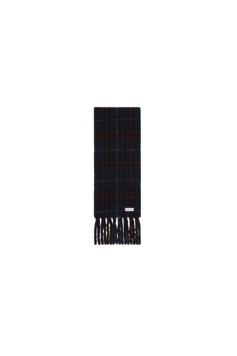 Narrow Check Alpaca Wool Blend Scarf, Alternate, color, Midnight blue