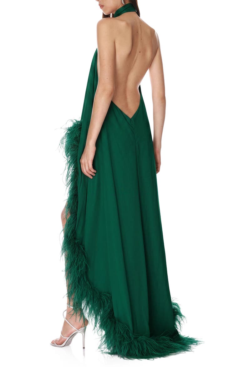 Madeline Feather Detail High-Low Gown, Alternate, color, EMERALD