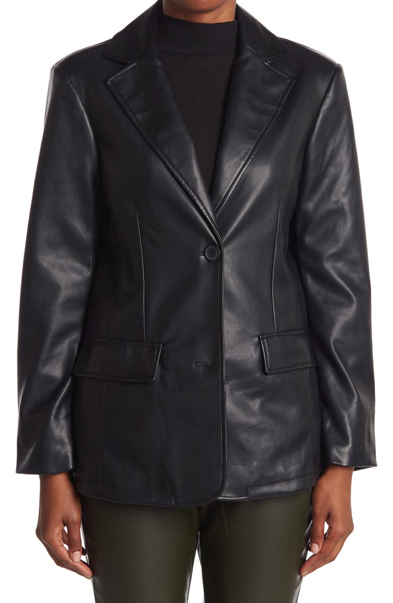 Avec Les Filles Washed Faux Leather Blazer, Alternate, color, 