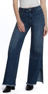 HINT OF BLU Frayed Split Hem Mid Rise Wide Leg Jeans