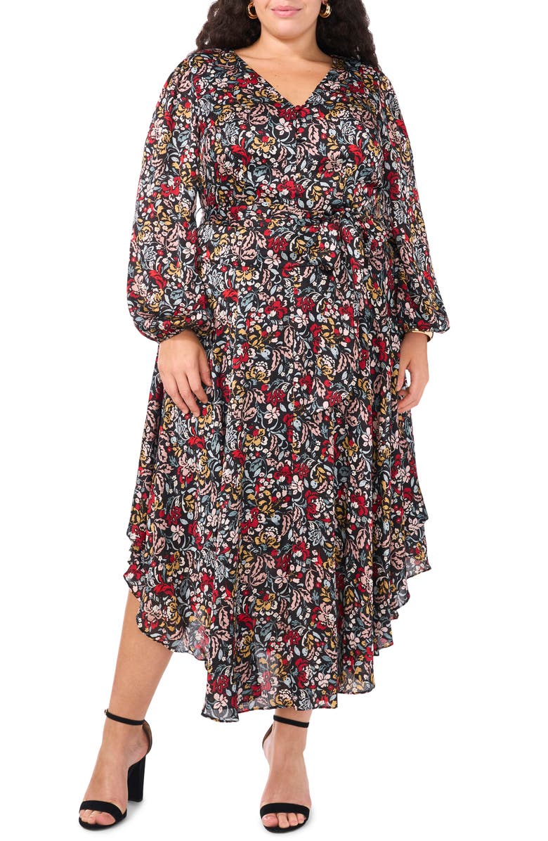 Vince Camuto Floral Long Sleeve Tie Waist Maxi Dress, Main, color, 