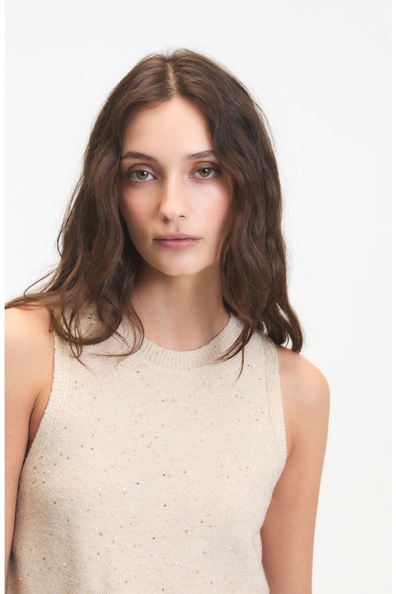 Angel Sequin Accent Sleeveless Sweater, Alternate, color, SAND