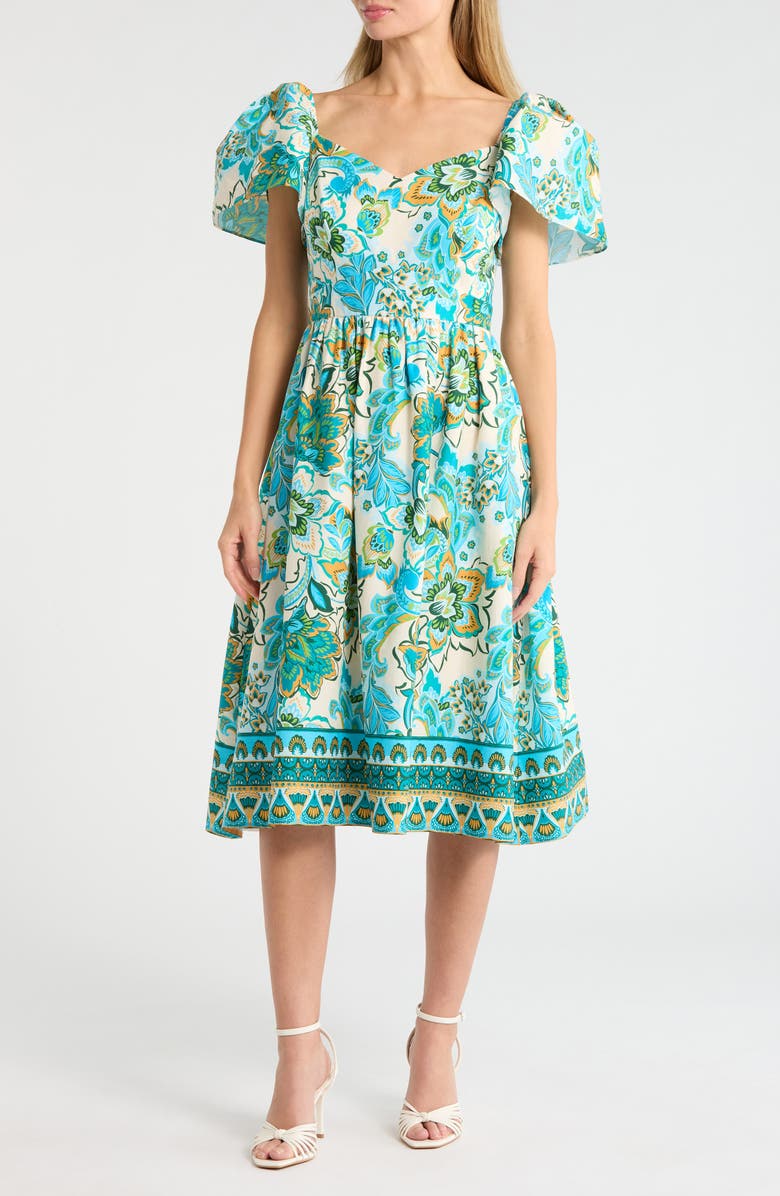 Vince Camuto Flutter Sleeve Cotton Midi Dress, Main, color, 