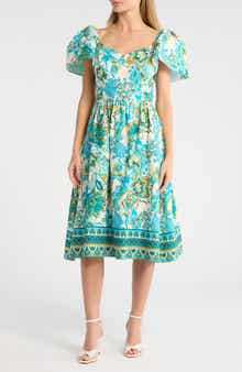 Vince Camuto Flutter Sleeve Cotton Midi Dress