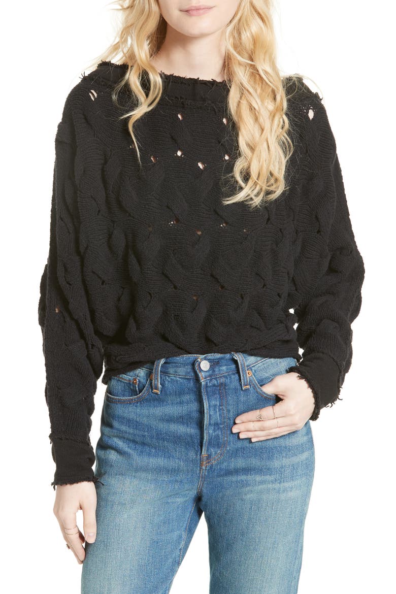 Desert Sands Cable Pullover, Main, color, BLACK