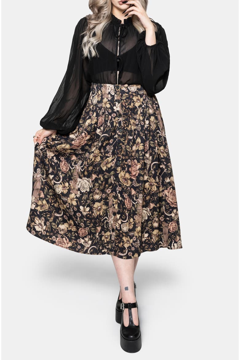 Triple Goddess Button Down Midi Skirt, Alternate, color, Black
