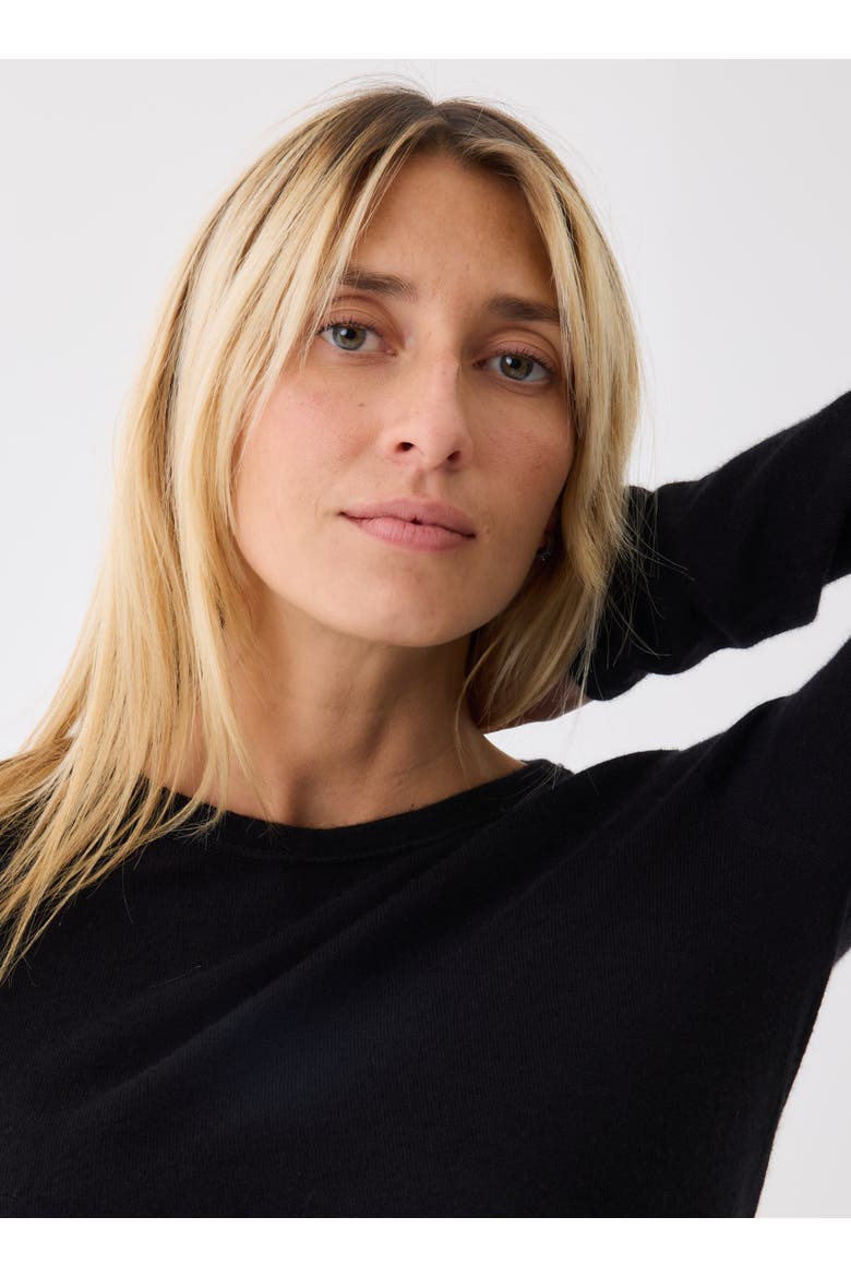 100% Machine Washable Cashmere Long Sleeve Crewneck T-Shirt, Alternate, color, NOIR