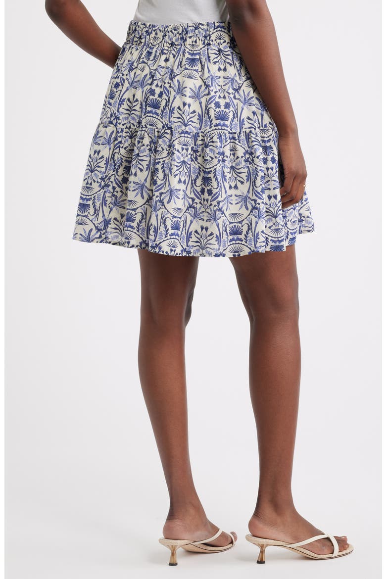 Tie Waist Miniskirt, Alternate, color, IVORY- NAVY PALM FLORAL