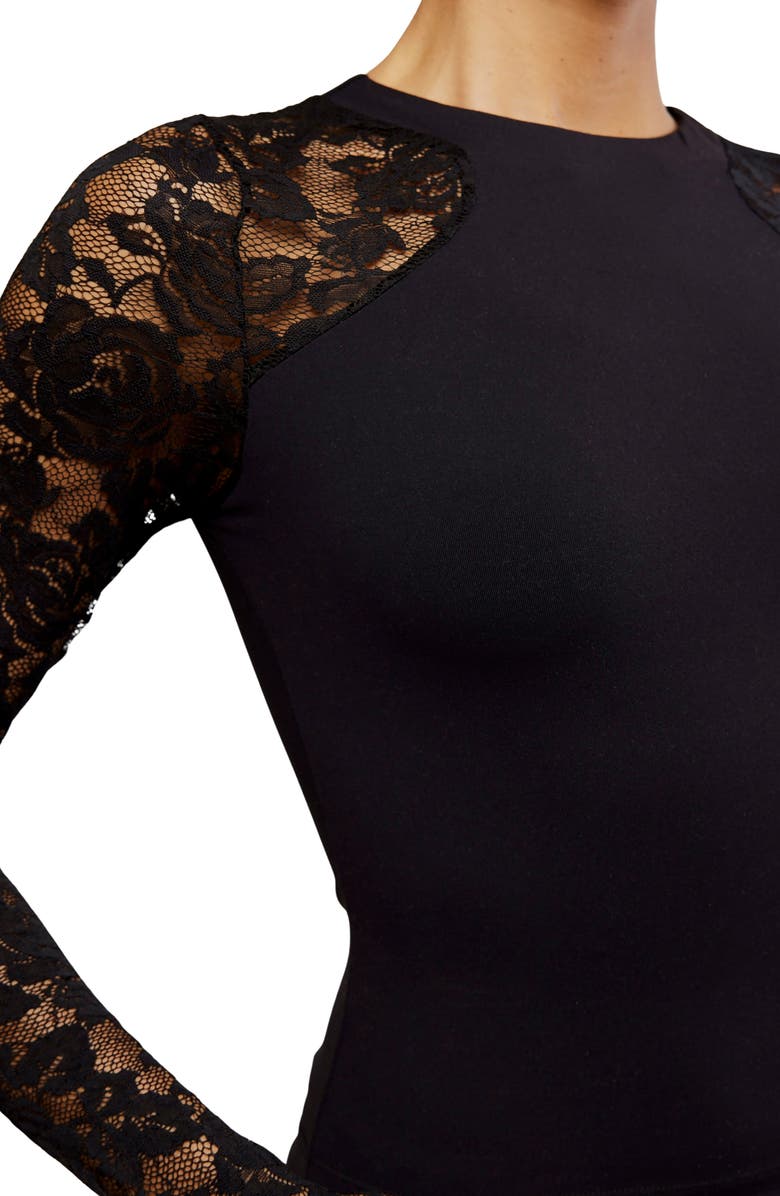 Free People No Excuses Lace Sleeve Top, Alternate, color, Black