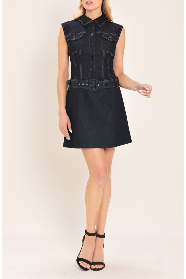 Sleeveless Denim Minidress, Main, color, DARK INDIGO