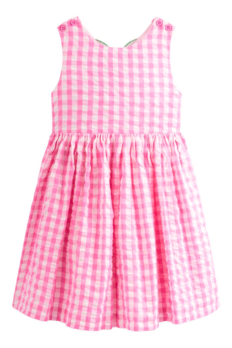Kids' Zadie Back Appliqué Cotton Seersucker Sundress, Main, color, PINK GINGHAM STRAWBERRY