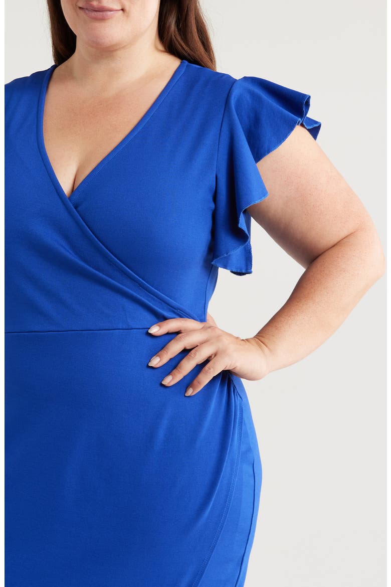 Ruffle Sleeve Stretch Faux Wrap Dress, Alternate, color, ROYAL