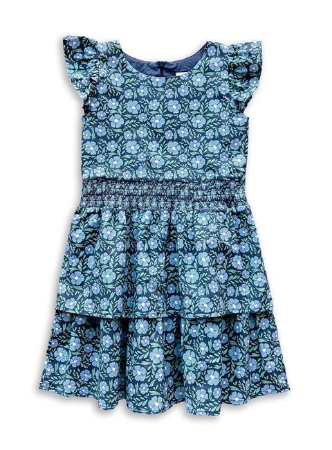 Floral Print Dress With Waist Ruching (Little Kid, Big Kid)