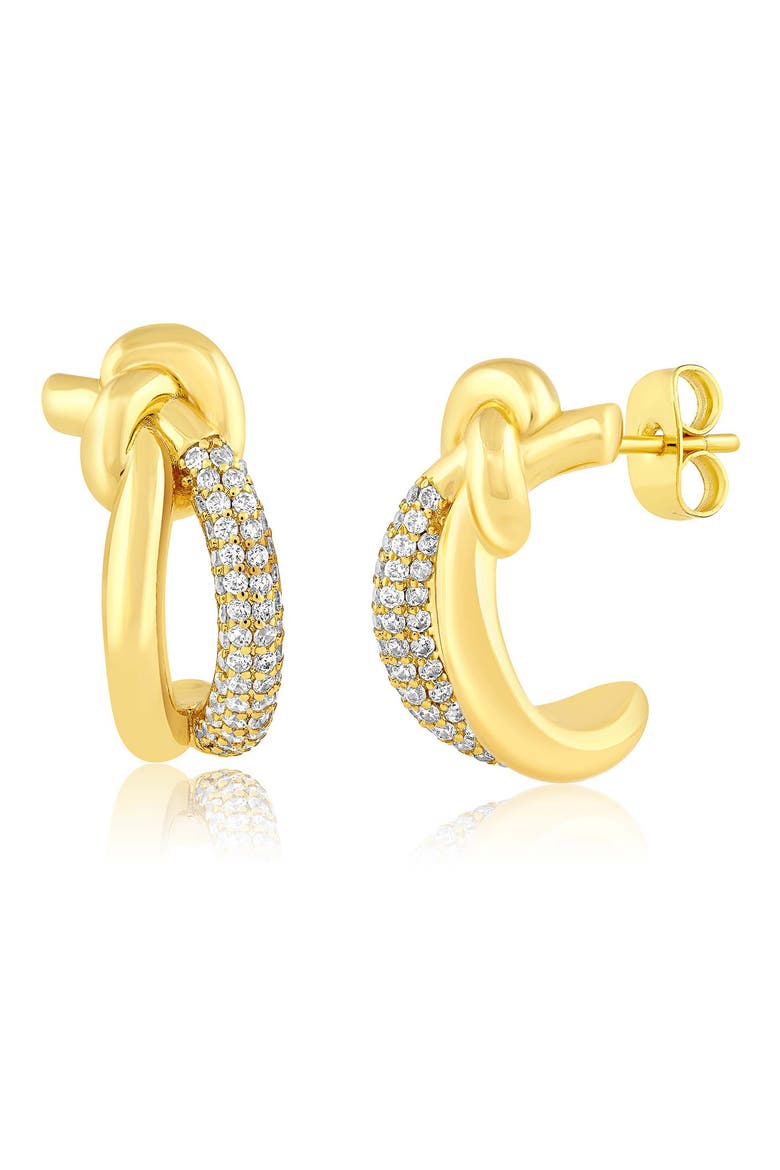 Cubic Zirconia Knot Hoop Earrings, Main, color, GOLD