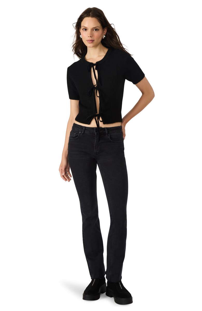 Steve Madden Sereia Tie Front Crop Cardigan, Alternate, color, Black