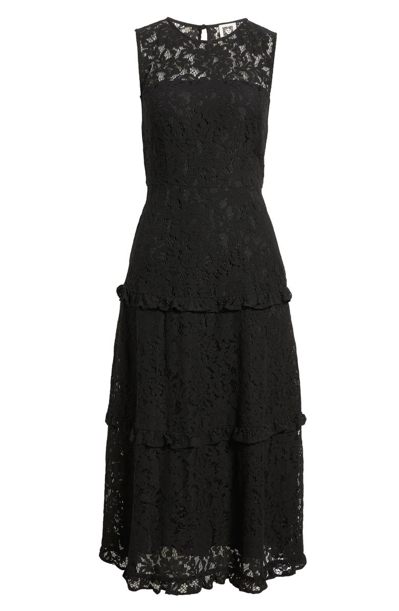 Anne Klein Sleeveless Tiered Ruffle Lace Midi Dress, Alternate, color, Anne Black