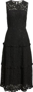 Anne Klein Sleeveless Tiered Ruffle Lace Midi Dress