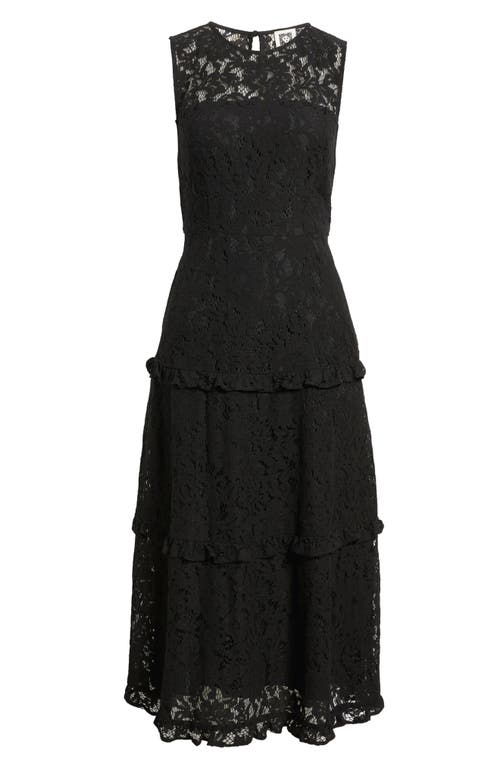 Anne Klein Sleeveless Tiered Ruffle Lace Midi Dress In Black