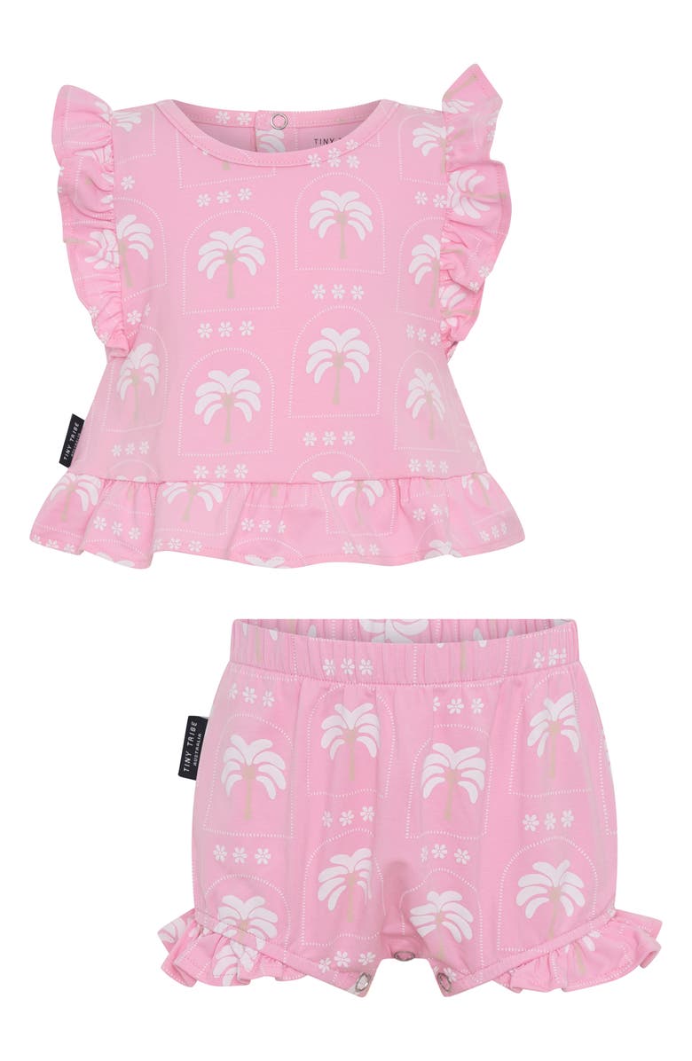 TINY TRIBE Palm Frill Top & Bloomers Set, Main, color, Pink