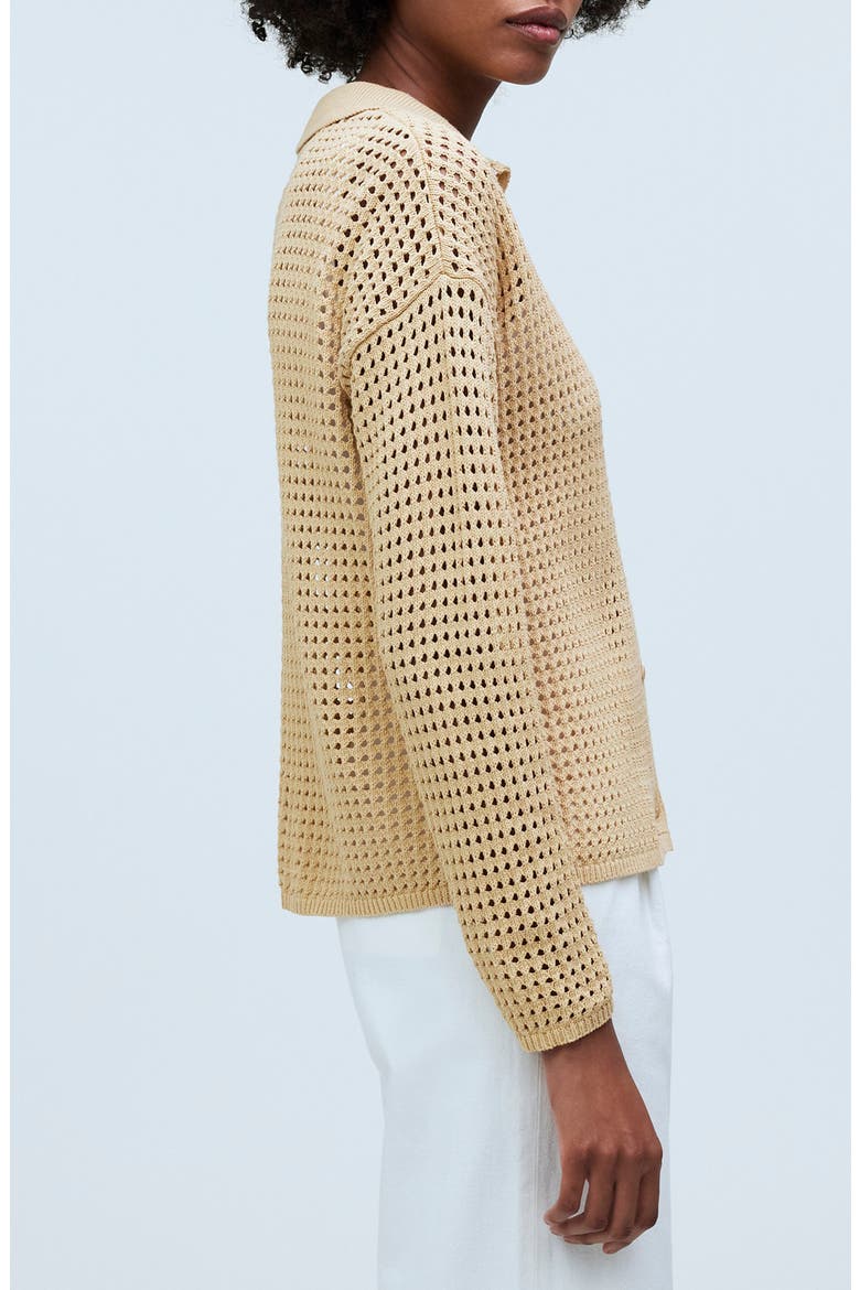 Open Stitch Polo Cardigan, Alternate, color, DESERT DUNE