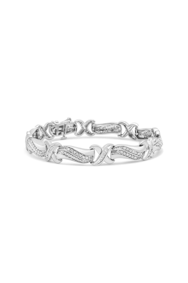 Silver 1 3/4 Cttw Diamond Wave and X Link Tennis Bracelet, Main, color, White
