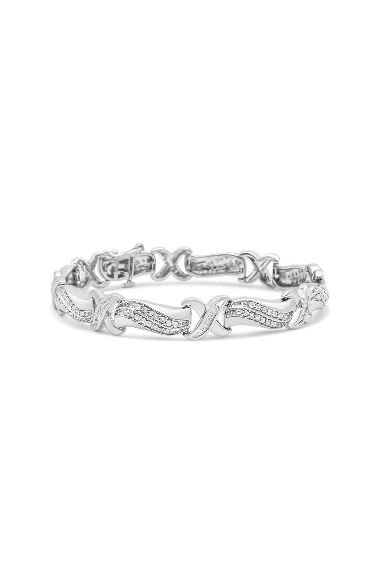 Haus of Brilliance Silver 1 3/4 Cttw Diamond Wave and X Link Tennis Bracelet, Main, color, White