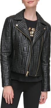 KARL LAGERFELD PARIS Double Quilted Leather Moto Jacket