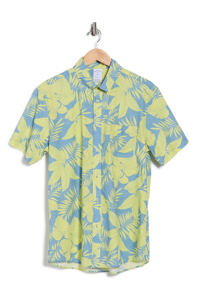 Brooks Brothers Regular Fit Leaf Print Short Sleeve Cotton Button-Down Shirt, Main, color, 