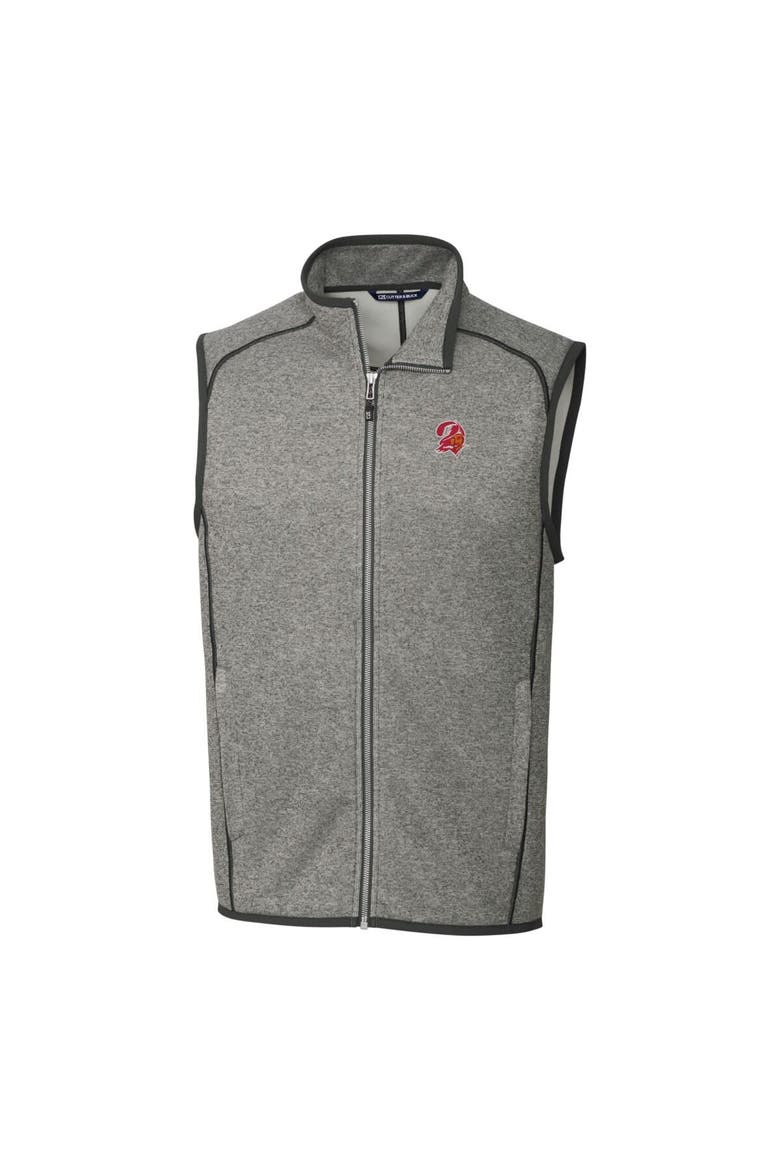 Men's Cutter & Buck Heather Gray Tampa Bay Buccaneers Throwback Logo Mainsail Sweater-Knit Big & Tall Full-Zip Vest, Alternate, color, Heather Gray