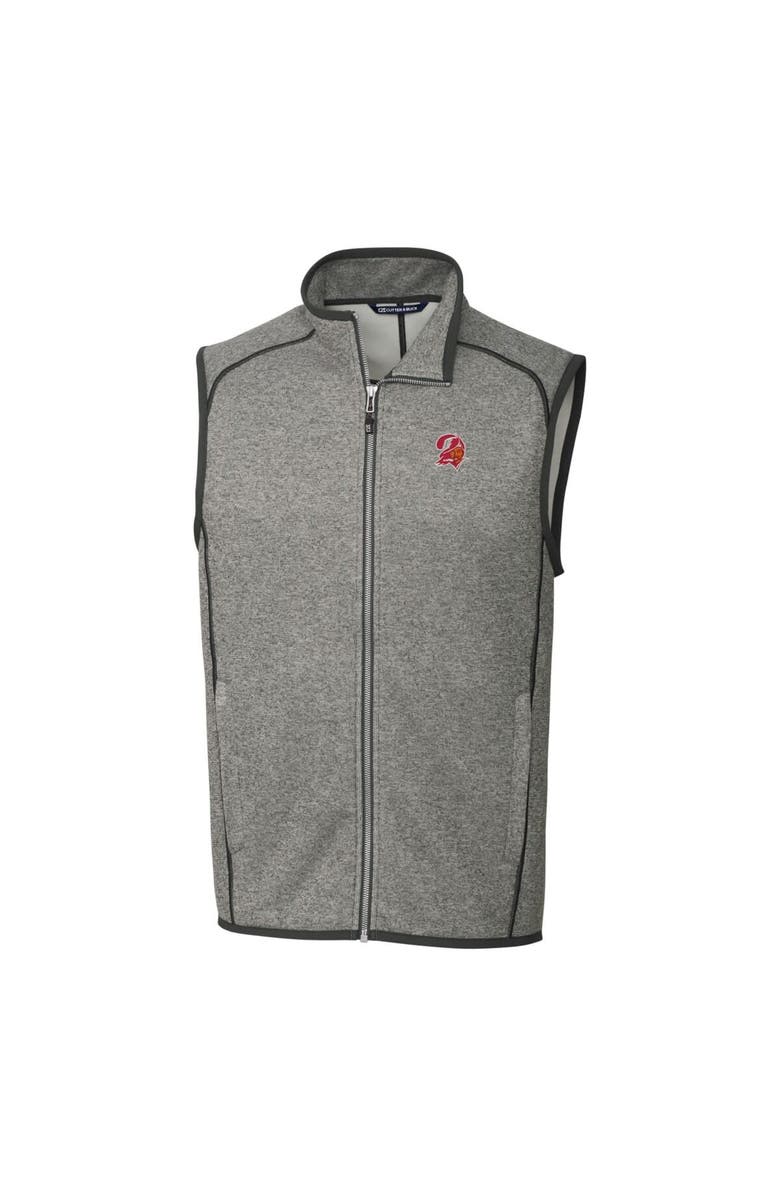 Cutter & Buck Men's Cutter & Buck Heather Gray Tampa Bay Buccaneers Throwback Logo Mainsail Sweater-Knit Big & Tall Full-Zip Vest, Alternate, color, 
