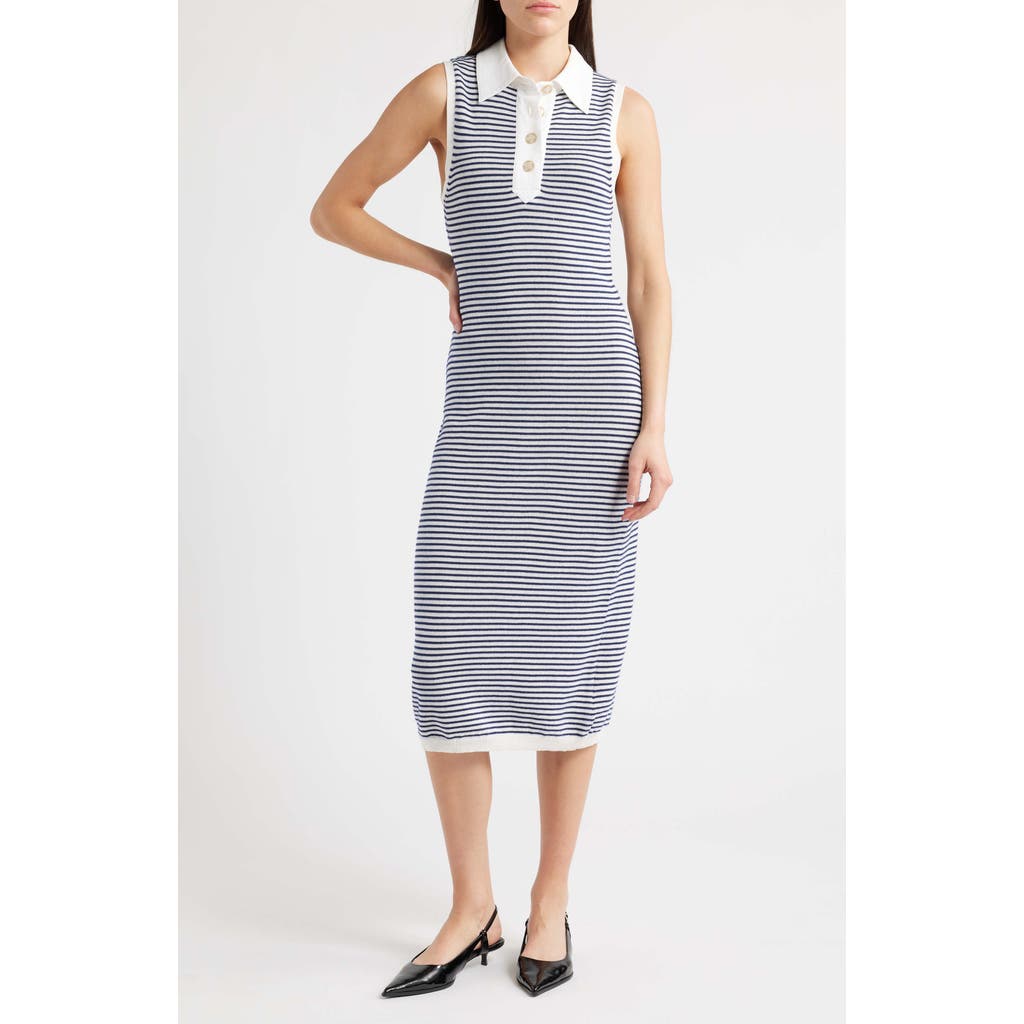 Frame The Bold Stripe Knit Polo Midi Dress In Multi